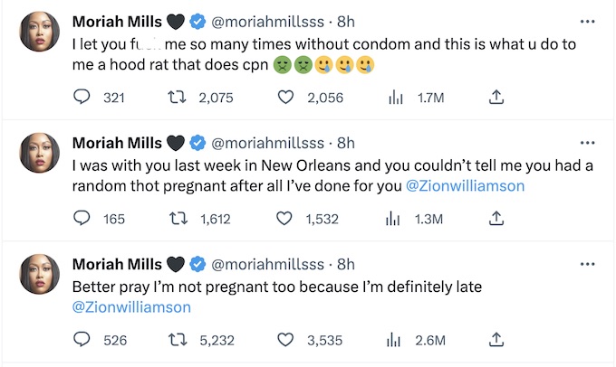 moriah mills makes claims about nba player williamson