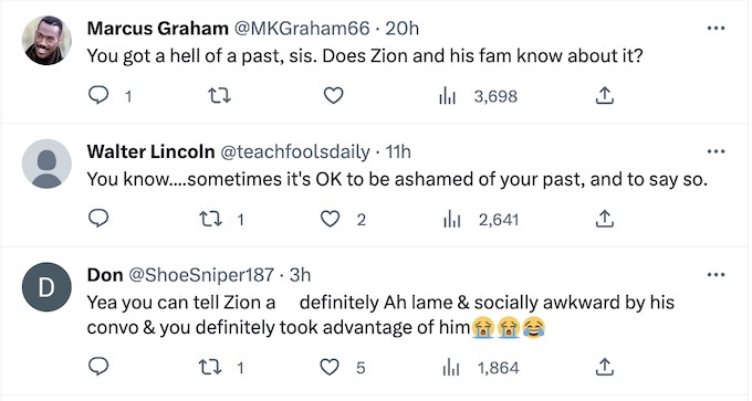 twitter reacts to zion williamson baby mama post
